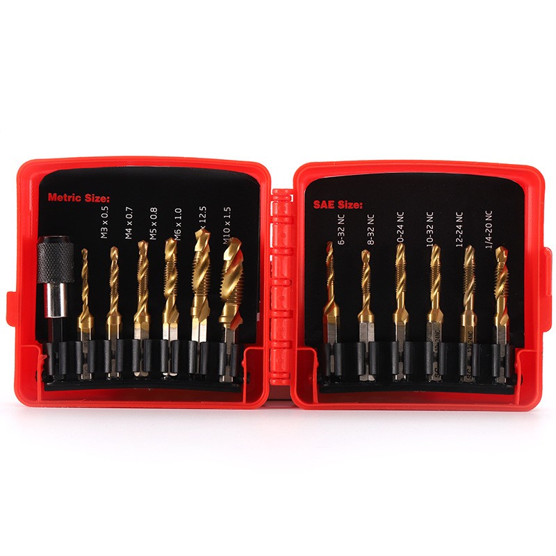 13PCS Set of Metric and Imperial Hexagonal Shank Tap And Drill Set