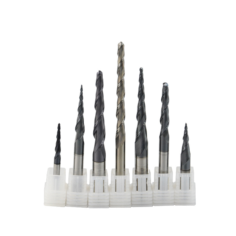 Fresa De Metalurgia De Carburo HRC62 - Molino De Extremo Cónico De Nariz De Bola R0.25-R2.0 Para CNC, Fresado De Metal Y Madera